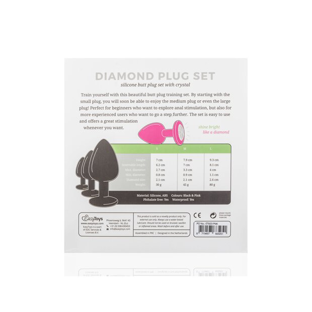 Silicone Butt Plug with Diamond Pink