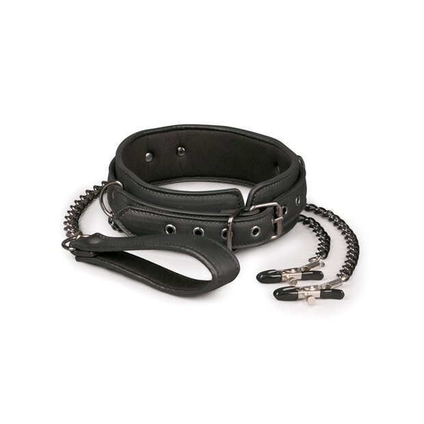 Leather Collar With Nipple Chains