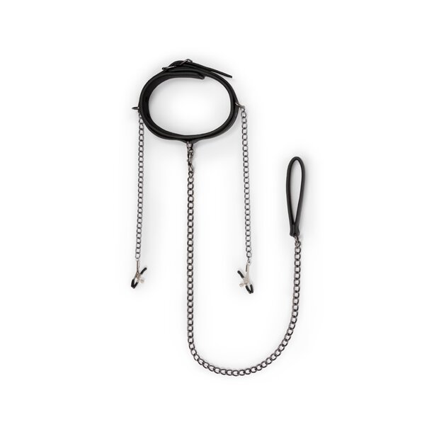 Leather Collar With Nipple Chains