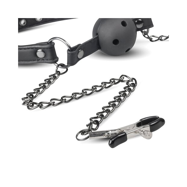 Open Ball Gag With Nipple Clamps