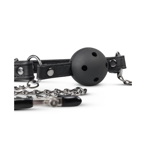 Open Ball Gag With Nipple Clamps
