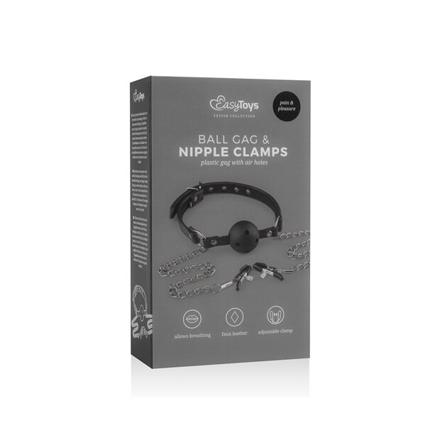 Open Ball Gag With Nipple Clamps