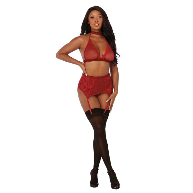 Fishnet & Lace 4-Pc Set Rot One Size - Queen Size