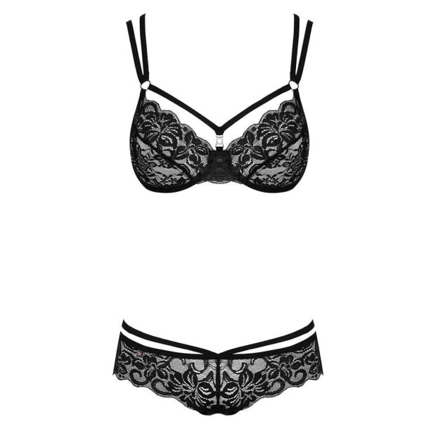 Obsessive Bra and Panty  with Lace Black S - XL