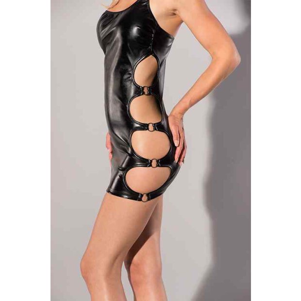 Wet Look asymmetrisches Minikleid schwarz S - 2XL