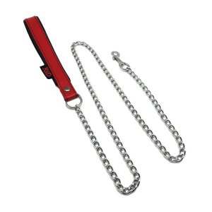 Leash with leather handle 1 m Red