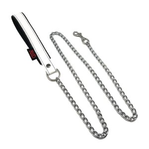 Leash with Leather Handle 1 m White