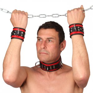 Leather Handcuffs - Red-Black