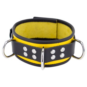 Leather Necklace 3 Rings D Yellow-Black