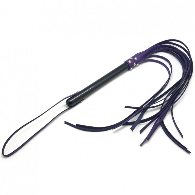 Long Leather Swift with Wooden Handle 80cm Purple-Black