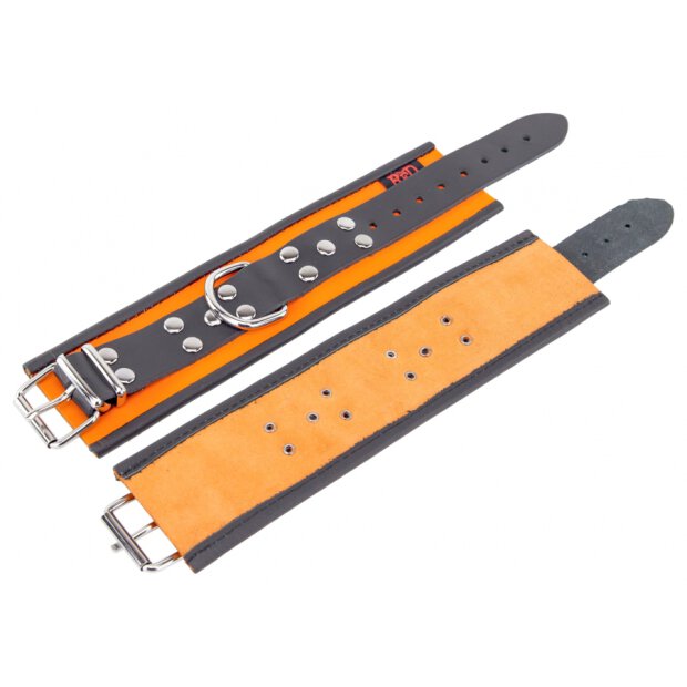 Orange-Black Leather Handcuffs