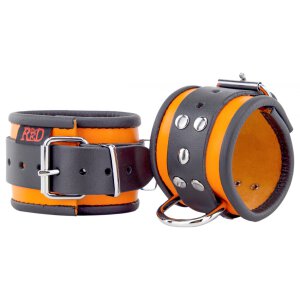 Orange-Black Leather Handcuffs