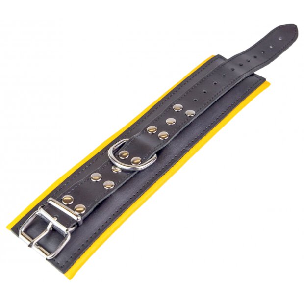 Menottes en cuir rembourrées pour Chevilles Noir-Jaune