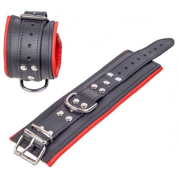 Padded Leather Wrist Cuffs Black-Red