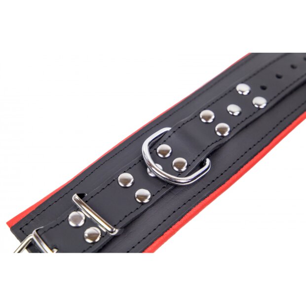 Padded Leather Wrist Cuffs Black-Red