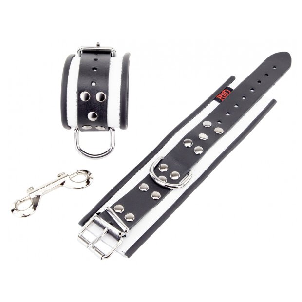 White-Black Leather Handcuffs