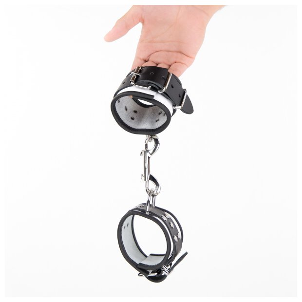 White-Black Leather Handcuffs