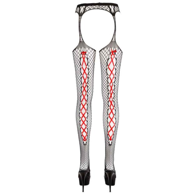 Netzstrumpfhose mit roter Schnürung S - XL