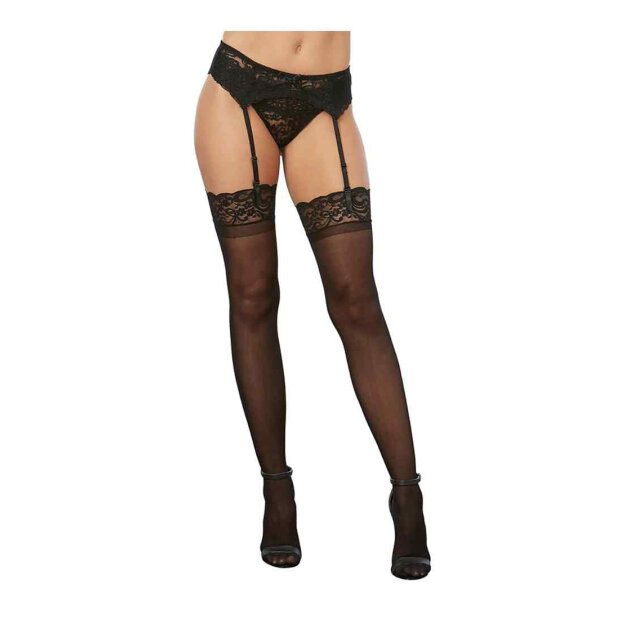 Sheer thigh highs w lace top black One Size - Queen Size