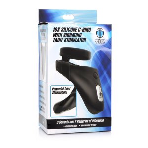 10X Silicone Cock Ring + Vibrating Taint Stimulator - Black