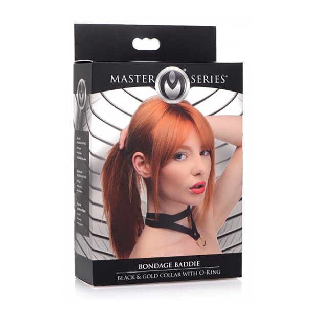 Master Series Bondage Baddie Collar w/ O-Ring - Black & Gold