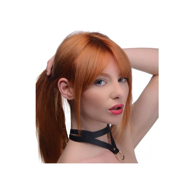 Master Series Bondage Baddie Collar w/ O-Ring - Black & Gold