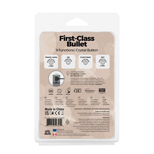 PowerBullet First Class Mini Bulllet with Crystal 9 Function Gun Metal