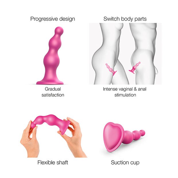 Strap-On-Me Dildo Plug Beads Metallic Raspberry Pink L