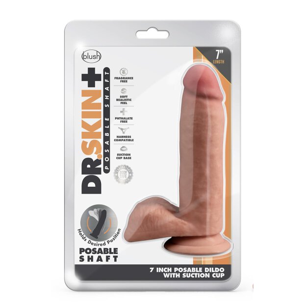 Dr. Skin Plus  7 Inch Posable Dildo With Balls  Mocha - 17,7 cm