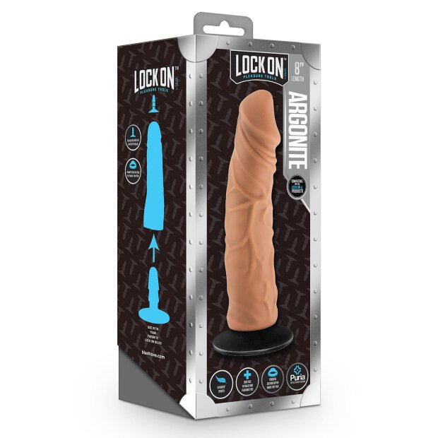 Lock On Argonite 8Inch Dildo With Suction Cup Adapter Mocha 19,6cm