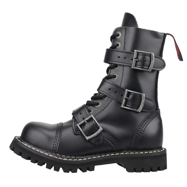 Angry Itch 10-Loch 3-Buckle Leder Stiefel Schwarz Größe 36 - 48
