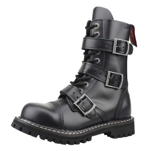Angry Itch 10-Loch 3-Buckle Leder Stiefel Schwarz...