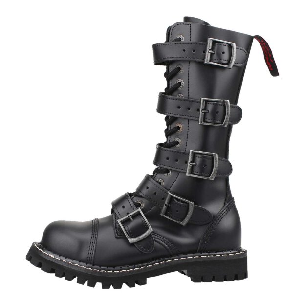 Angry Itch 14-Loch 5-Buckle Leder Stiefel Schwarz Größe 36 - 48