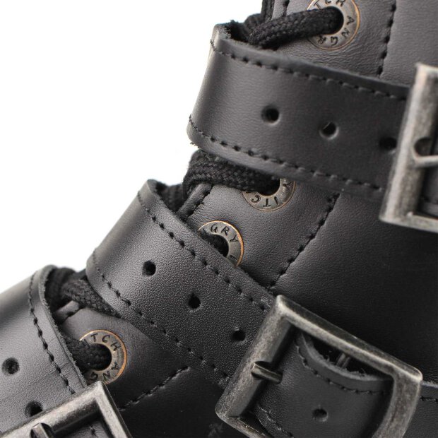Angry Itch 14-Loch 5-Buckle Leder Stiefel Schwarz Größe 36 - 48