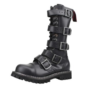 Angry Itch 14-Loch 5-Buckle Leder Stiefel Schwarz...