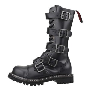 Angry Itch 14-Loch 5-Buckle Leder Stiefel Schwarz...