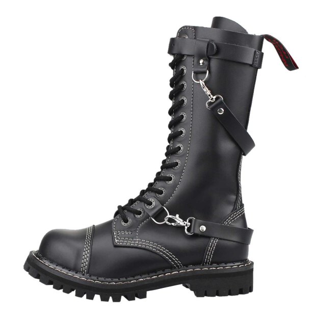 Angry Itch 14-Loch 3-Straps Leder Stiefel Schwarz Größe 36 - 48