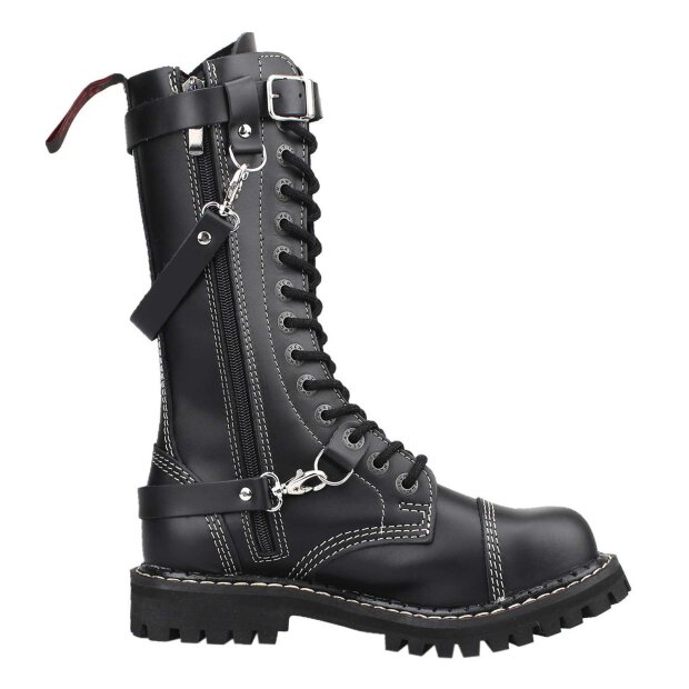 Angry Itch 14-Loch 3-Straps Leder Stiefel Schwarz Größe 36 - 48