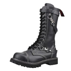 Angry Itch 14-Loch 3-Straps Leder Stiefel Schwarz...