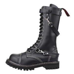 Angry Itch 14-Loch 3-Straps Leder Stiefel Schwarz...