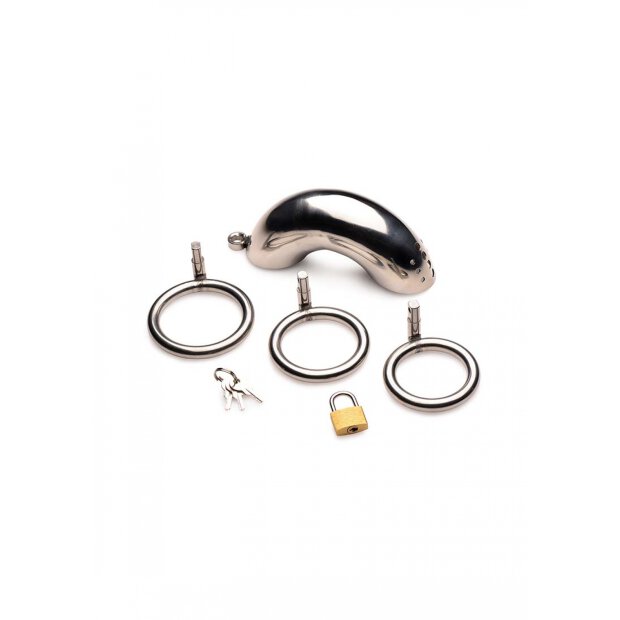 Master Series Locking Stainless Steel Chastity Cage w/ 3 Rings