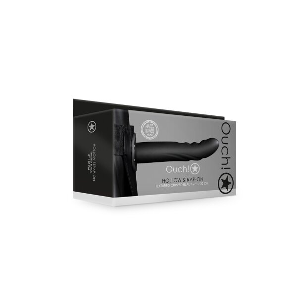 Shots Ouch! Strukturierter gebogener hohler Strap-On schwarz 20 cm