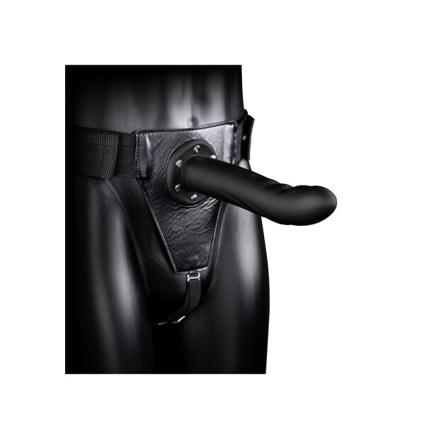 Shots Ouch! Strukturierter gebogener hohler Strap-On schwarz 20 cm