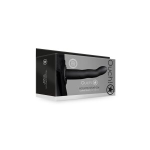 Shots Ouch! Gekrümmter hohler Strap-On schwarz 20 cm