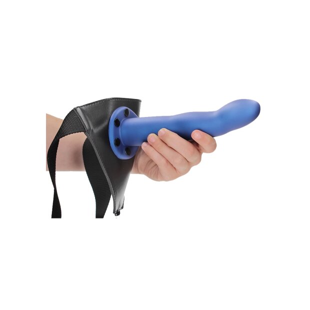 Shots Ouch! Gekrümmter hohler Strap-On blau 20 cm