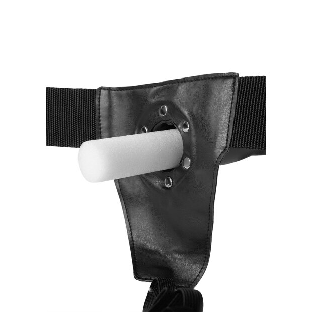 Shots Ouch! Gerippter hohler Strap-On mit Hoden blau 21 cm