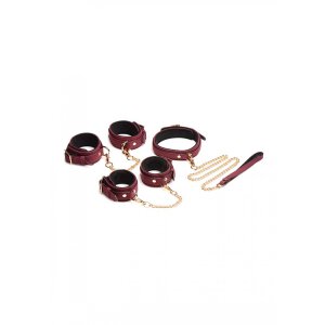 6 Piece Velvet Bondage Set Burgundy Cuffs, Collar, &...