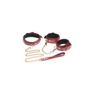 6 Piece Burgundy Bondage Set Burgundy Cuffs, Collar,...