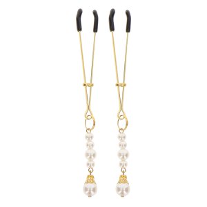 Taboom Nippel Klemmen gold mit weißen Perlen