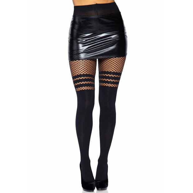 Pantyhose With Fishnet Stripes Black OS